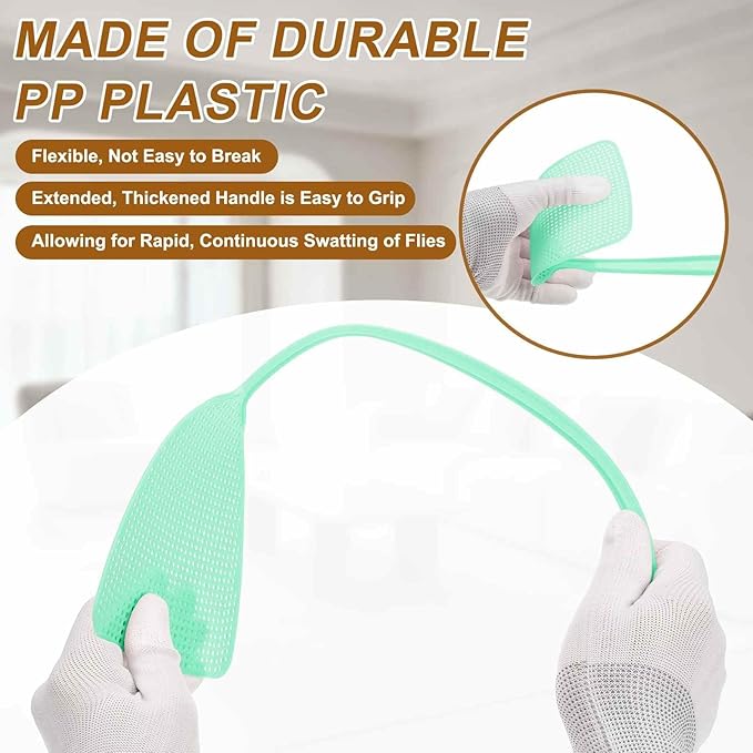 HARFINGTON 2pcs Fly Swatter 5.5"x4.9" Plastic Manual Heavy Duty Long Handle Fly Swatter for Home Indoor Outdoor, Green
