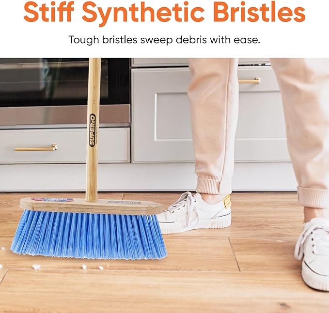 Superio Blue Synthetic Broom Head Refill - 12 Inch, Hard Floor, Kitchen & Home Broom