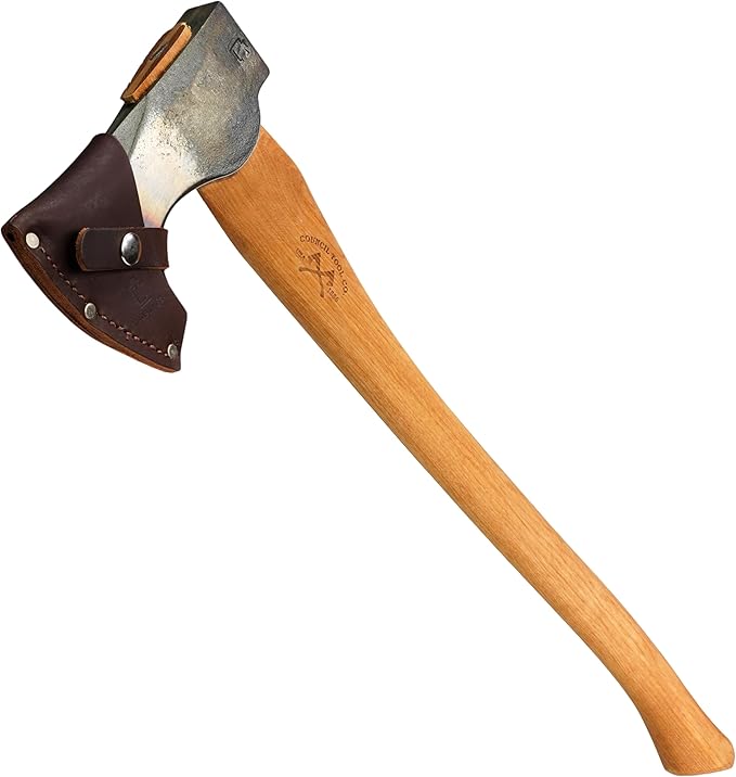 COUNCIL TOOL Wood-Craft Pack Axe - 2 lb Camping Axe, 24" Curved Hickory Handle with Leather Sheath, Made in The USA - WC20PA24C