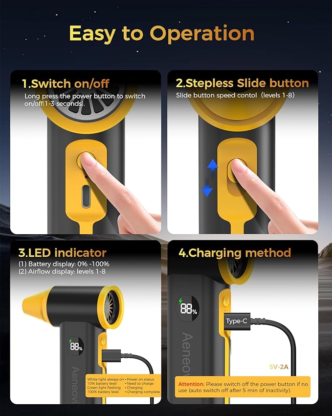 Compressed Air Duster, 130000RPM Super Power Cordless Electric Air Duster with Fast Charging, 8-Speed Adjustable Rechargeable Brushless Blower for Computer, Keyboard, Car, House and Outdoor Use