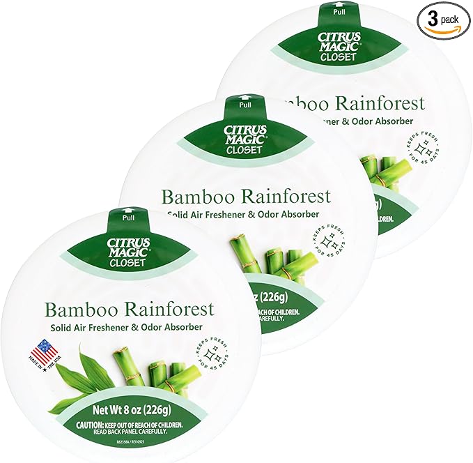 Citrus Magic For Closets Odor Absorbing Solid Air Freshener, Bamboo Rainforest, 8-Ounce, Pack of 3
