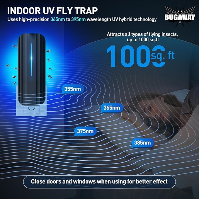 Fly Trap Indoor, Plug in Fruit Fly Traps for Indoors with 9w Night UV Light, Flying Insect Trap for Mosquito, Gnats, Moths, 10 Sticky Refills Catcher Bug Zapper Killer for House/Office