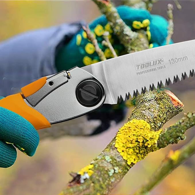 Toolux 5 Inch Folding Saw, SK5 Steel Pruning Hand Saw, Camping Saw for Smooth Cutting, Camping, Gardening, Tree Pruning, Wood Cutting, Compact Design with Non-Slip Ergonomic Handle for Outdoor Use