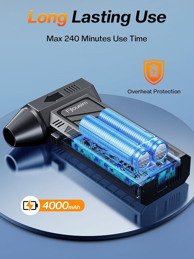 Compressed Air Duster, 130,000RPM Multi-Functional Electric Blower with 4-Speed Adjustable Settings for Dust Removal, Blowing & Suction – Ideal for Cars, Computers, Keyboards, and Outdoors（Black）