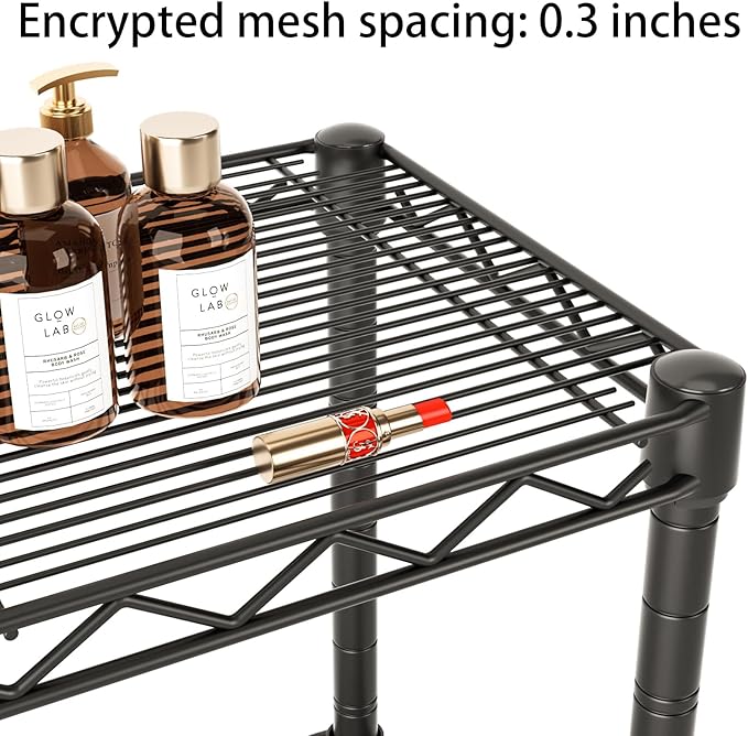 Golpart Small 5 tire Shelves Storage Wire Shelving Unit Metal Shelf Adjustable Organizers Storage Shelving for Bathroom Laundry Room Kitchen Pantry10”D x 16”W x 55”H Black