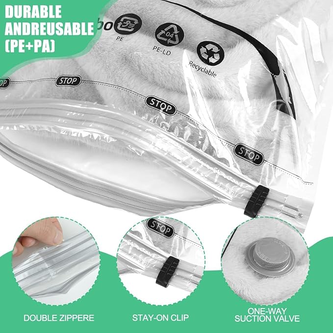16 Pack Vacuum Storage Bags, Space Saver Bags, Compression for Comforters and Blankets, Sealer Clothes Storage with Hand Pump. (3J/3L/5M/5S)