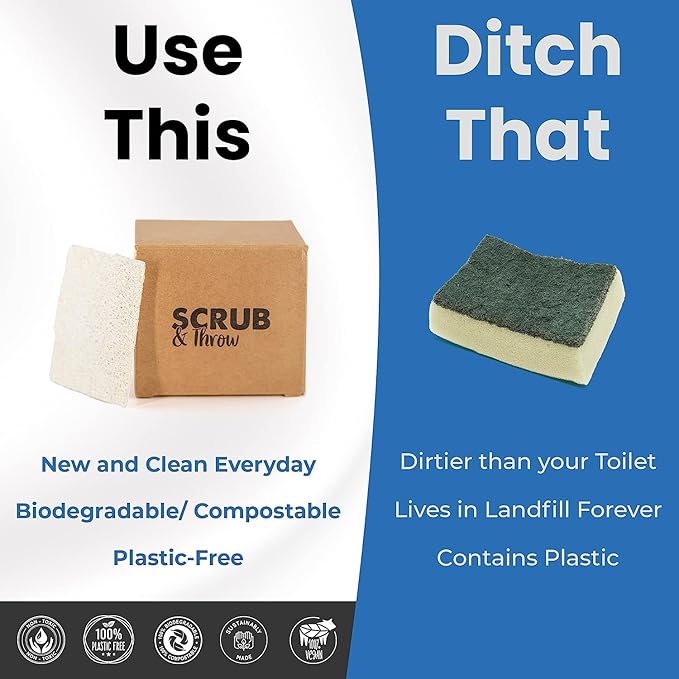 Scrub & Throw Natural Loofah Sponges, Multipurpose Dish Cleaning Tools (Pack of 180) for Kitchen, Bathroom, and Household Use - Non-Scratch