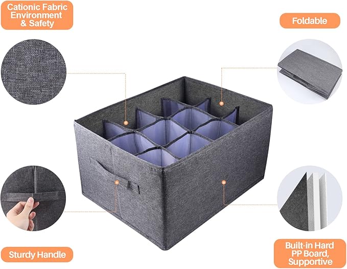 EASEVE 2Pcs Closet Organizers and Storage Bins for Clothes - 12 Cell Drawers Organizer Grid Storage Box for Jeans Pants Sweater Towel T-shirts, Wardrobe Shelf Dividers Closets Organization