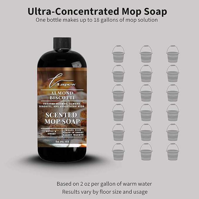 Lapew Almond Biscotti Scented Mop Soap - Luxury Floor Cleaner Concentrate for Mopping Tile, Laminate, Vinyl & Hardwood | Streak-Free, Low-Foam | 36 oz