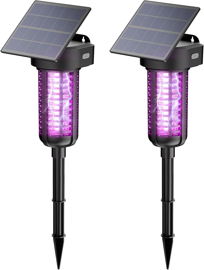 Solar Powered Bug Zapper Light 2 Pack Waterproof Outdoor Mosquito Killer Lamp Auto On/Off Cordless Garden Mosquito Zapper