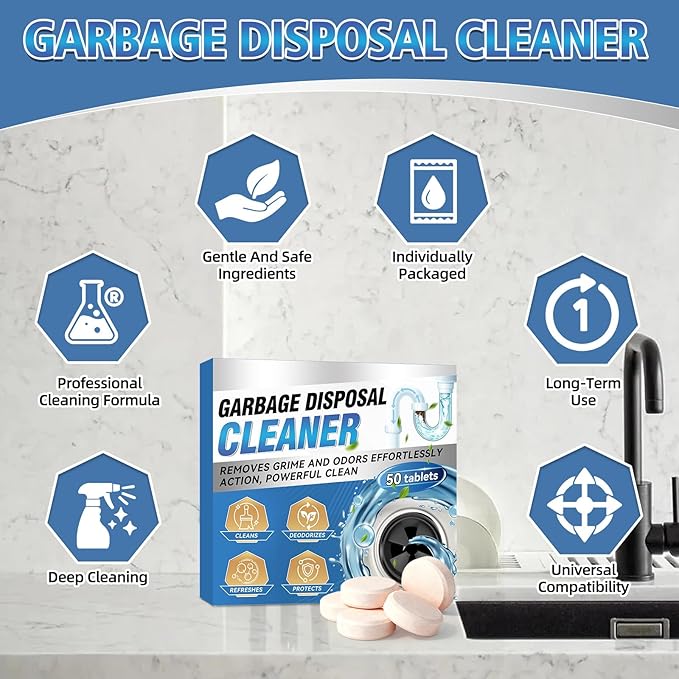 Garbage Disposal Cleaner and Deodorizer 50 Packs, Powerful Garbage Disposal Cleaner Tablets, 1 Year Supply For Kitchen Sink, Drain Clean, Home Cleaning Essentials (50packs)