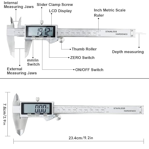 Digital Caliper, IP54 Waterproof Stainless Steel Caliper Measuring Tool, Vernier Caliper with Huge LCD Screen, Auto - Off Feature, Inch and Millimeter Conversion (6 Inch /150 mm)