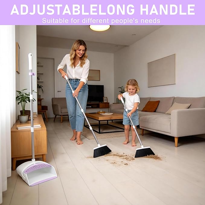 Broom with Dustpan Combo Set for Home 54-in Long Adjustable Handle Angle Broom and Dustpan Set with Dustpan Comb Teeth for Sweeping Pet Hair Food Dirt Kitchen