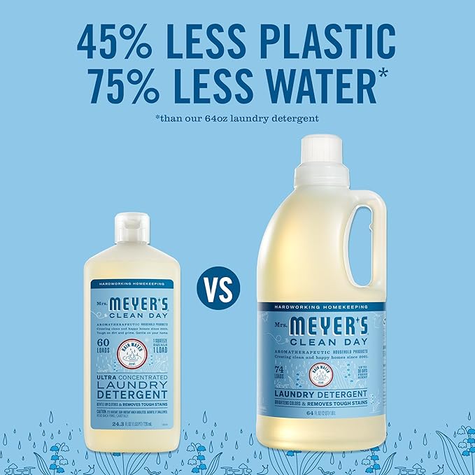 MRS. MEYER'S CLEAN DAY Ultra Concentrated Laundry Detergent,Rain Water Scent,24.3 fl oz,(Pack of 2)