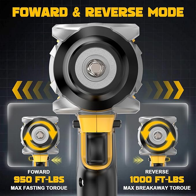 Impact Wrench Compatible with DeWalt 20V Battery: 1/2 Inch Hog Ring Impact Driver High Torque - 1360N.m/1000Ft-lbs Cordless Impact Gun - Brushless Motor with 6 Sockets & Carry Case