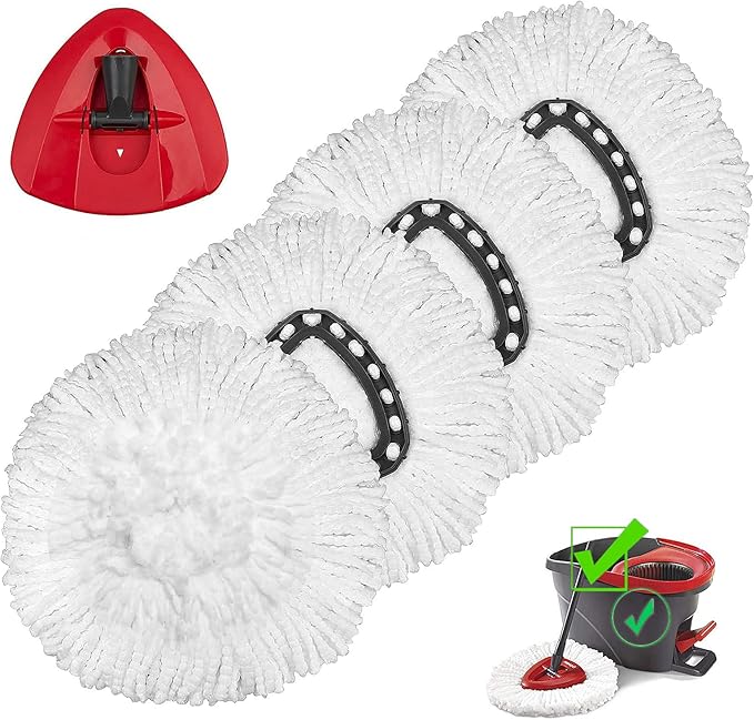 4 Pack Mop Head Replacement & 1 Pack Base Compatible with O Cedar Mop Replace Head EasyWring 1-Tank, Microfiber Spin Mops Refills, Easy Cleaning