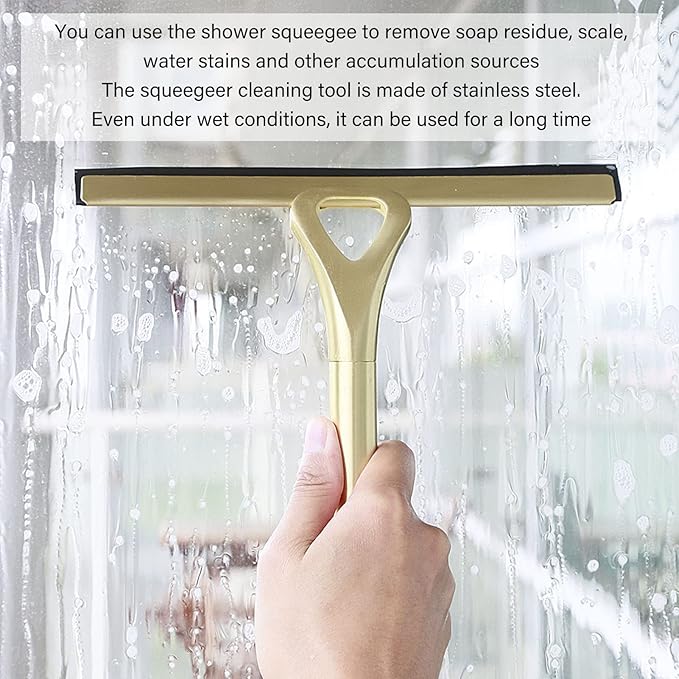 TOPINCN Stainless Steel Squeegee Window Cleaning Glassware Household Tile Squeegees Mirror Scratch Artifact for Glass Cleaner Gold Shower Squeegees