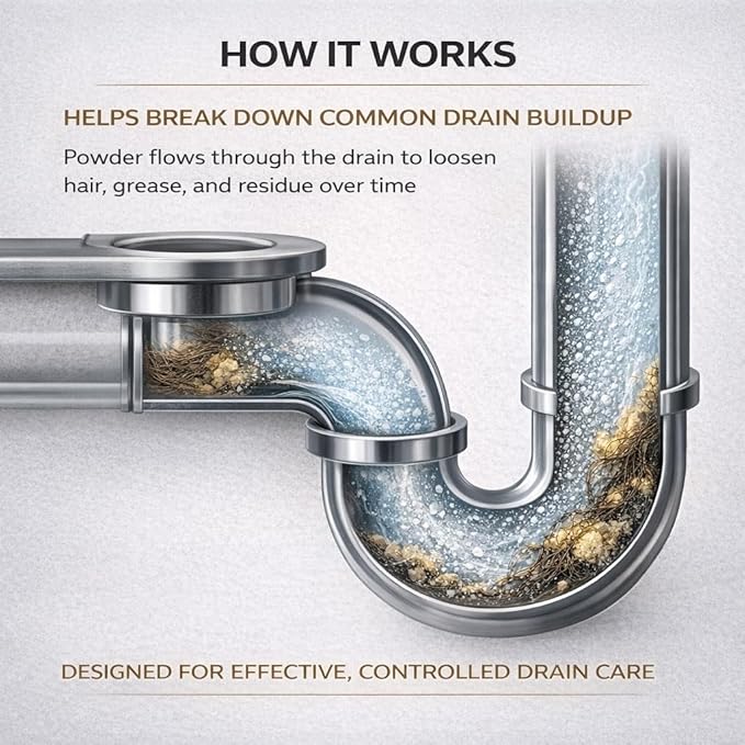 Drain Opener Powder 25 oz (708 g) – Fast-Acting Drain Cleaner for Kitchen Sink, Bathroom Drains, Shower & Pipes – Powerful Grease, Hair & Clog Remover – Heavy Duty Pipe Cleaning Powder