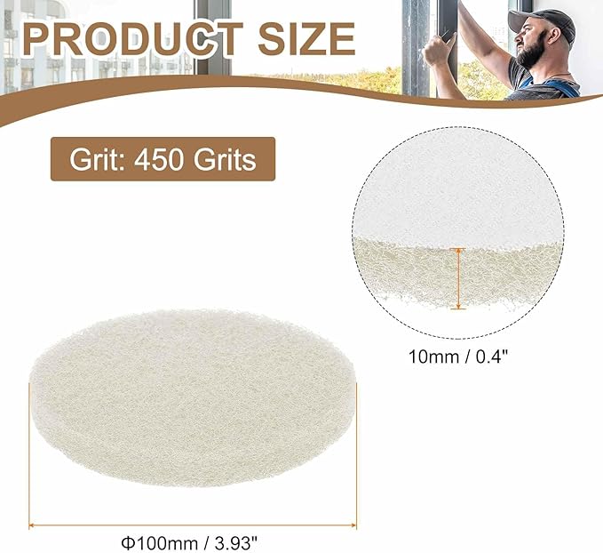 HARFINGTON 16pcs Scrubber Scouring Pads 450 Grits 4 Inch Drill Power Brush Hoop and Loop Surface Conditioning Disc Drill Scuffing Disc Scrub Pads for Home Kitchen Cleaning, White
