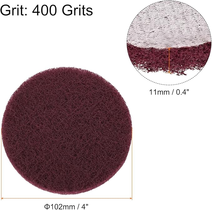 HARFINGTON 12pcs Scrubber Scouring Pads 400 Grits 4 Inch Drill Power Brush Hoop and Loop Surface Conditioning Disc Drill Scuffing Disc Scrub Pads for Home Kitchen Cleaning, Red