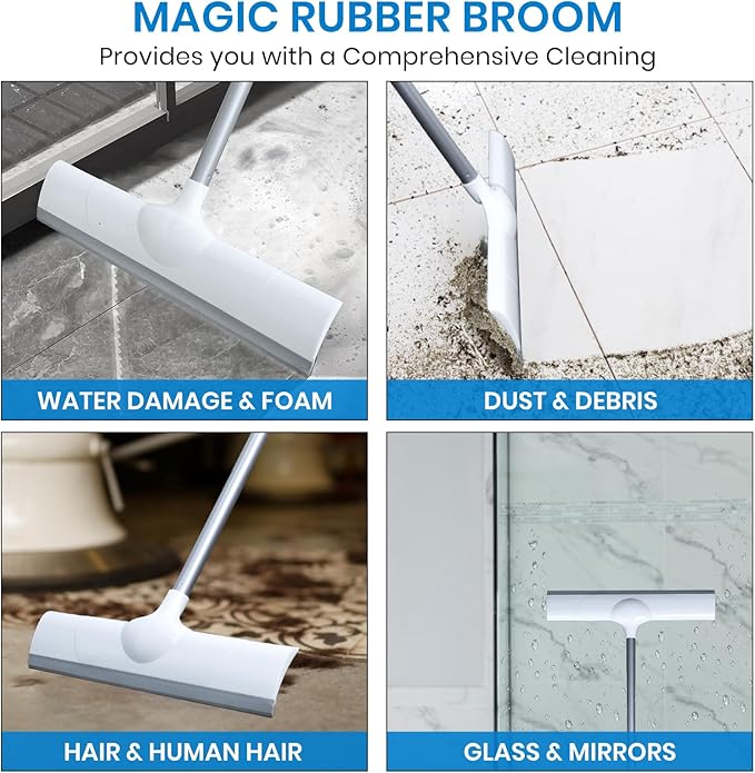 Magic Rubber Broom,50" Long Handle Floor Squeegee,Sweep and Squeegee Multifunction Household Cleaning Broom for Floor Kitchens Shower Tile Hardwood Vinyl Pet Hair (16.5inch)