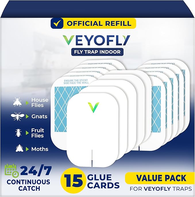 VEYOFLY Fly Trap Indoor Refill, Fruit Fly Traps for Indoors, Gnat Traps for House Indoor, Fly Catcher, Fly Trap, Plug in Catch for Fruit Flies, Moths, Gnats, Mosquito Trap (Pack of 15 Refills)