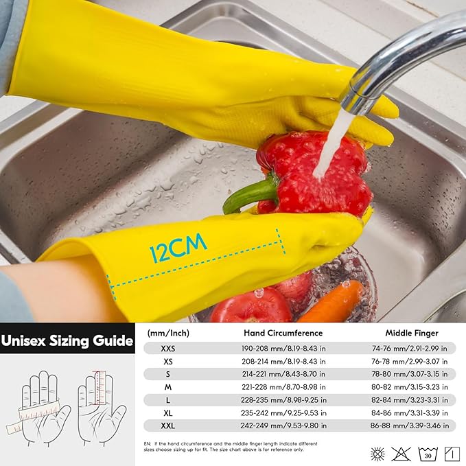 Vgo... 2-Pairs Reusable Household Gloves, Rubber Dishwashing gloves, Extra Thickness, Long Sleeves, Kitchen Cleaning, Working, Painting, Gardening, Pet Care (Size L, Yellow, HH4601)