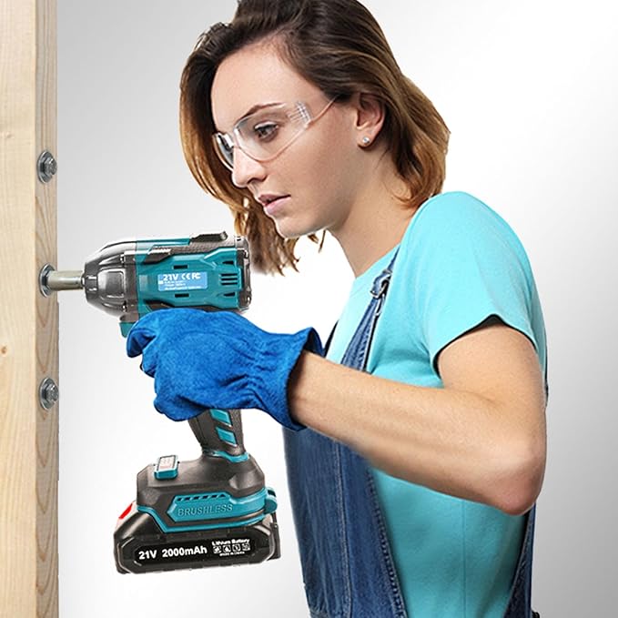 Cordless Impact Wrench, 21V Torque Power Impact Driver, 1/2" Power Impact Wrenches with 2 * 2.0Ah Batteries with 19 Accessories, Electric Impact Motor Variable Speeds for home installation (Blue)