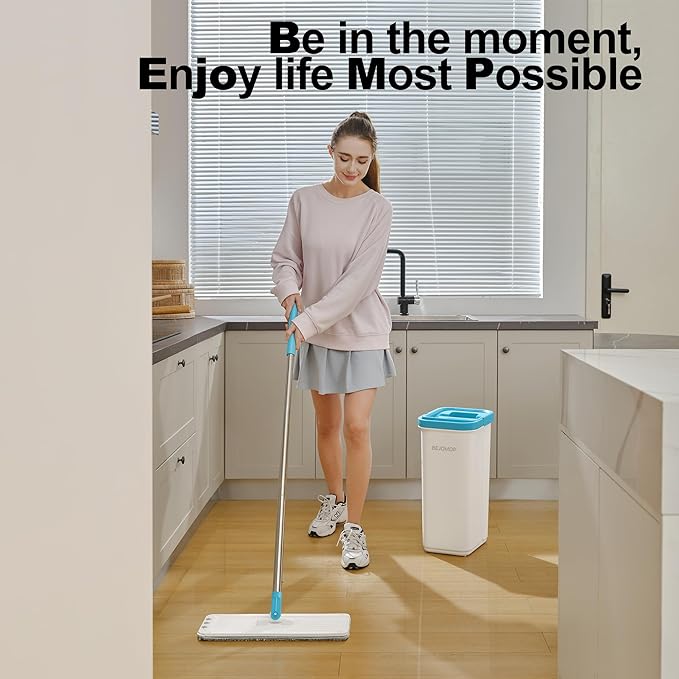 Mop and Bucket Set, Mops for Floor Cleaning Turquoise-Cyan, Wall Mop with Long Handle, Squeeze Flat Mop and Bucket System, Dry & Wet Dust Mop for Household Cleaning with 2 Microfiber Mops