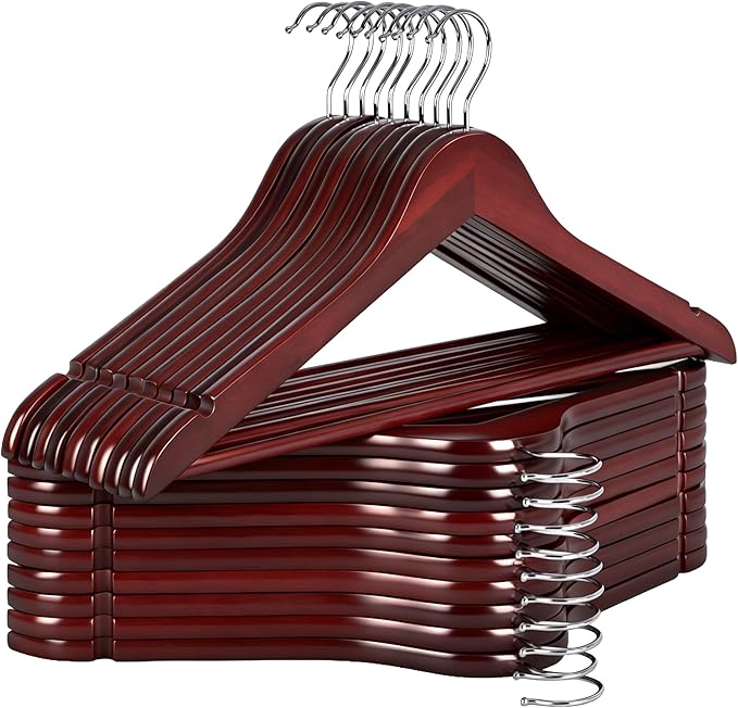 StorageWorks Wooden Hangers 20 Pack, Wood Coat Hangers for Closet, Heavy Duty Clothes Hangers for Suits, Shirts, Pants, Jackets, Dark Cherry Color