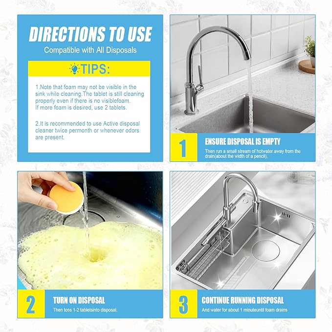 Garbage Disposal Cleaner Tablets, Deep Clean & Deodorizer Pods for Kitchen Sink Disposal, Help Remove Odor, Grease & Food Residue, Easy Monthly Maintenance
