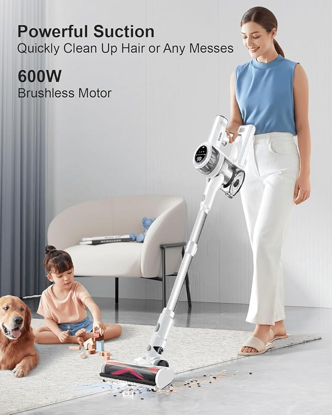 VYKLO Cordless Vacuum Cleaner, 600W 55Kpa 70Mins Stick Vacuum Cleaners for Home, AUTO Dust Detection/LED Touch Display, Rechargeable Wall Mount, Wireless Handheld Vacuum for Pet Hair/Carpet/Hard Floor
