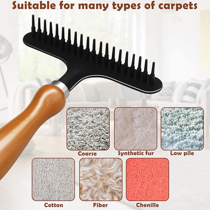 Portable Carpet Rake, Matted & Shag Rug Rake, 6.0 x 4.3 inches, Black