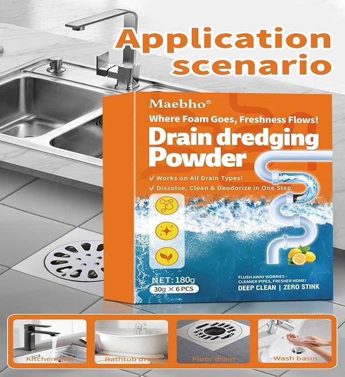 Powerful Sink Pipe Dredge Cleaner, 6 Pack Drain Cleaner Powder, Fast-Acting Foaming Portable Sink & Drain Cleaning Foam for Kitchen Toilet Pipe Dredging