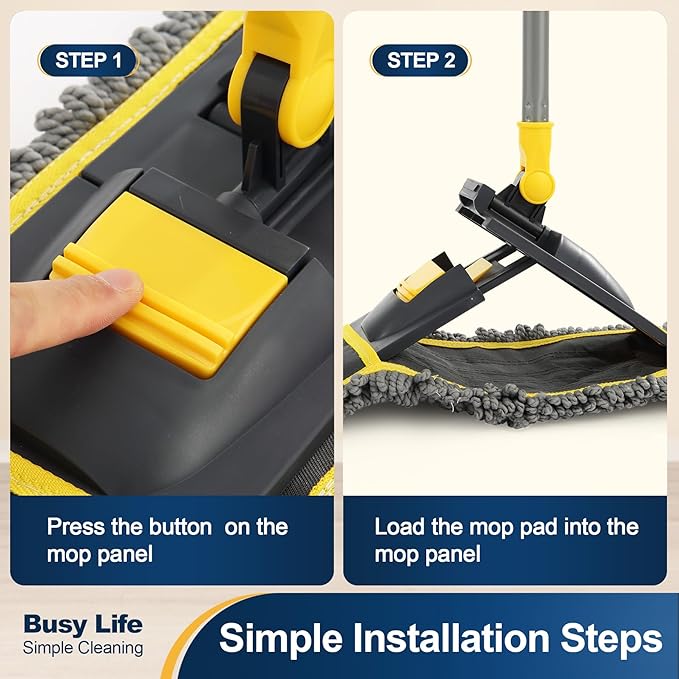 Yocada Dust Mop for Floor Cleaning with 2 Different Mop Pads (in Total) Wet & Dry for Hardwood Ceramic Marble Tile Laminate Home Kitchen 51in Long