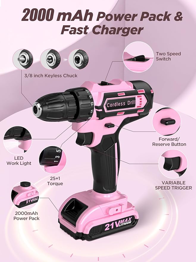 Cordless Drill Set 154 Pcs, 21V Power Drill with Tool Kit, Storage Bag, Electric Drills for Women, Precision Screwdriver set, Magnetic Tool Belt, Hand ToolBox, Drills Brush, Valentine's Day Gifts