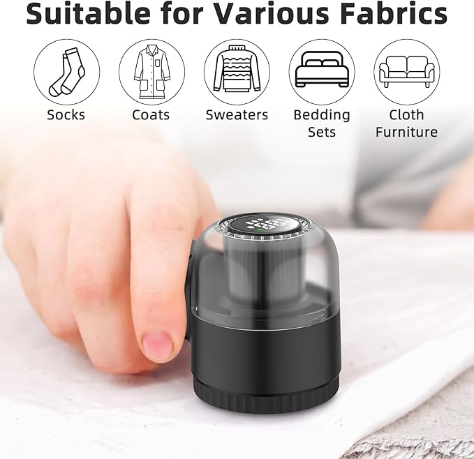 Fabric Shaver Electric Lint Remover Rechargeable Sweater Shaver Dual Protection Removable Bin Easy Remove Fuzz Lint Pills Bobbles (Black)