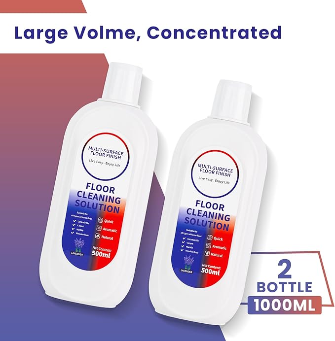 Floor Cleaning Solution Compatible with Tineco/Roborock, Deep Cleans of Multiple Hard Floors for All Mopping Robot Vacuums and Cordless Wet/Dry Vacuum Mop Cleaner, Lavender Scent, 1000ml, 2 Bottles