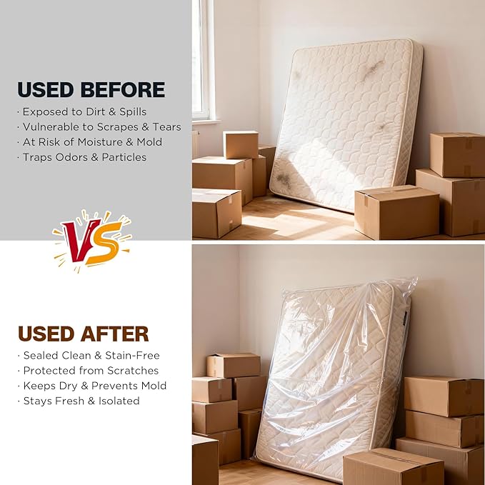 2 Pack Mattress Bags for Moving & Storage - 98" x 56" x 14'' for Twin/Full Size, Waterproof & Tear-Resistant, 2.0 MIL Heavy Duty Mattress Cover Moving Supplies