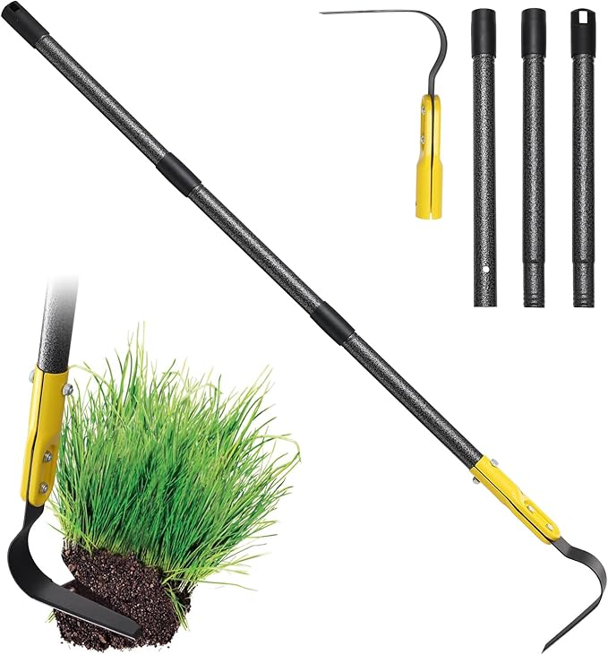 Garden Hoe Tool, 63 Inch L Shaped Hoe Garden Tools with Adjustable Long Handle for Weeding, Loosening Soil,Trenching, Heavy Duty Crack Crevice Weeding Hoe Hand Garden Tools for for Gardening Planting