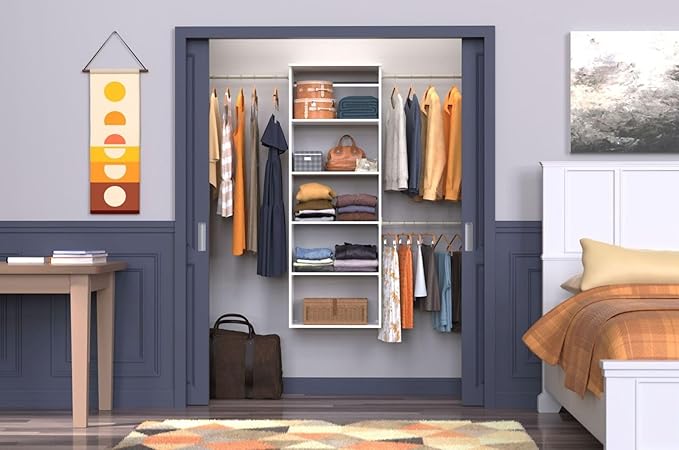 ClosetMaid SuiteSymphony Hanging Closet Kit Includes (1) Tower, (3) Closet Rods, and (6) Shelves, White