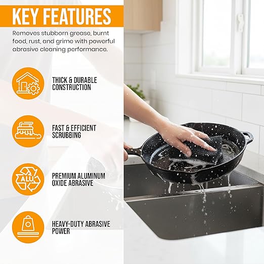 6-Pack Heavy Duty Scouring Pads, 6x4 Inch Thick Black Scrub Pads for Pots Pans, Kitchen Cleaning, Stripping, Scrubbing Grills & More