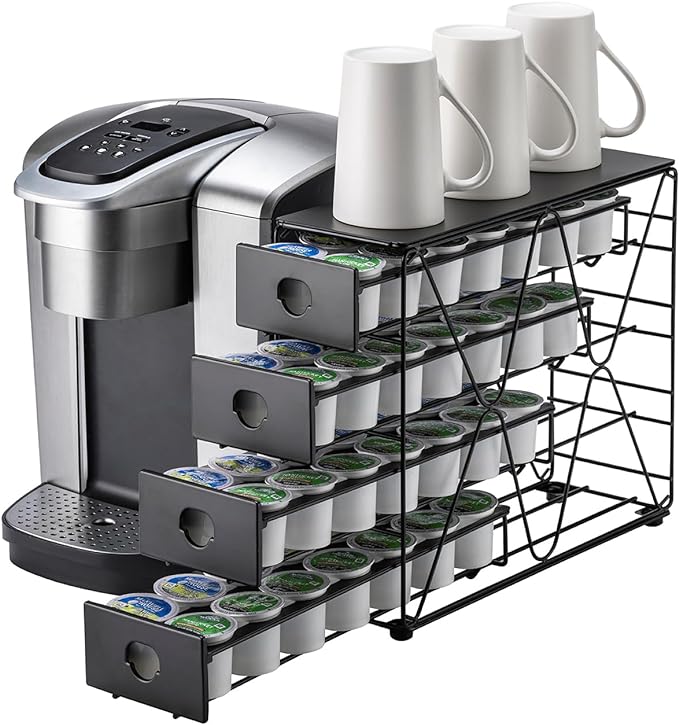 Flagship K Cup Holder for Keurig Pod K Cup Storage 4 Tier K Cup Drawer Organizer for Counter (56 Pods Capacity)