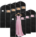 Syeeiex 60'' Dress Bags for Gowns, Set of 8 Garment Bags for Hanging Clothes, Dress Garment Bag, Dustproof and Keep Closet Tidy,Perfect for Suits,Evening Dresses,Fur Coat,Long Dress Gown(Black&Grey)