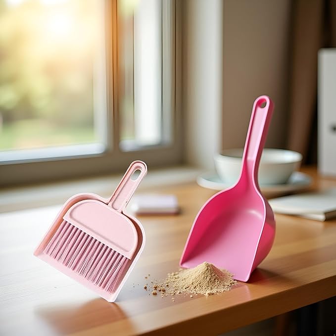 Plastic Mini Broom and Dustpan,Mini Cleaning Brush with Dustpan Set Desktop Cleaning Accessories,Pink with Set,Plastic Broom