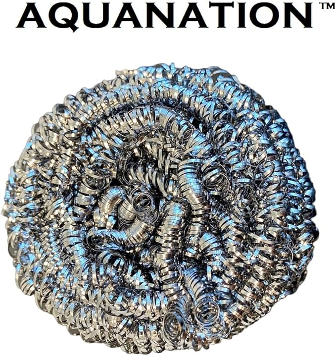 AquaNation Premium Stainless Steel Scouring Pads [Large 50 Gram] | Heavy Duty 12 Pack | Industrial & Commercial Grade Steel Wool Scrubbers | Individually Wrapped Scrubbing Sponges