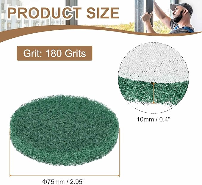HARFINGTON 24pcs Scrubber Scouring Pads 180 Grits 3 Inch Drill Power Brush Hoop and Loop Surface Conditioning Disc Drill Scuffing Disc Scrub Pads for Home Kitchen Cleaning, Green