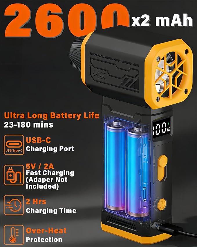 Compressed Air Duster, 130K RPM Powerful Cordless Electric Mini Blower with Display, 10-Gear Adjustable Jet Fan with Fast Charging, Rechargeable Dust Blower for Home, Outdoor and Car (Black, Blow)