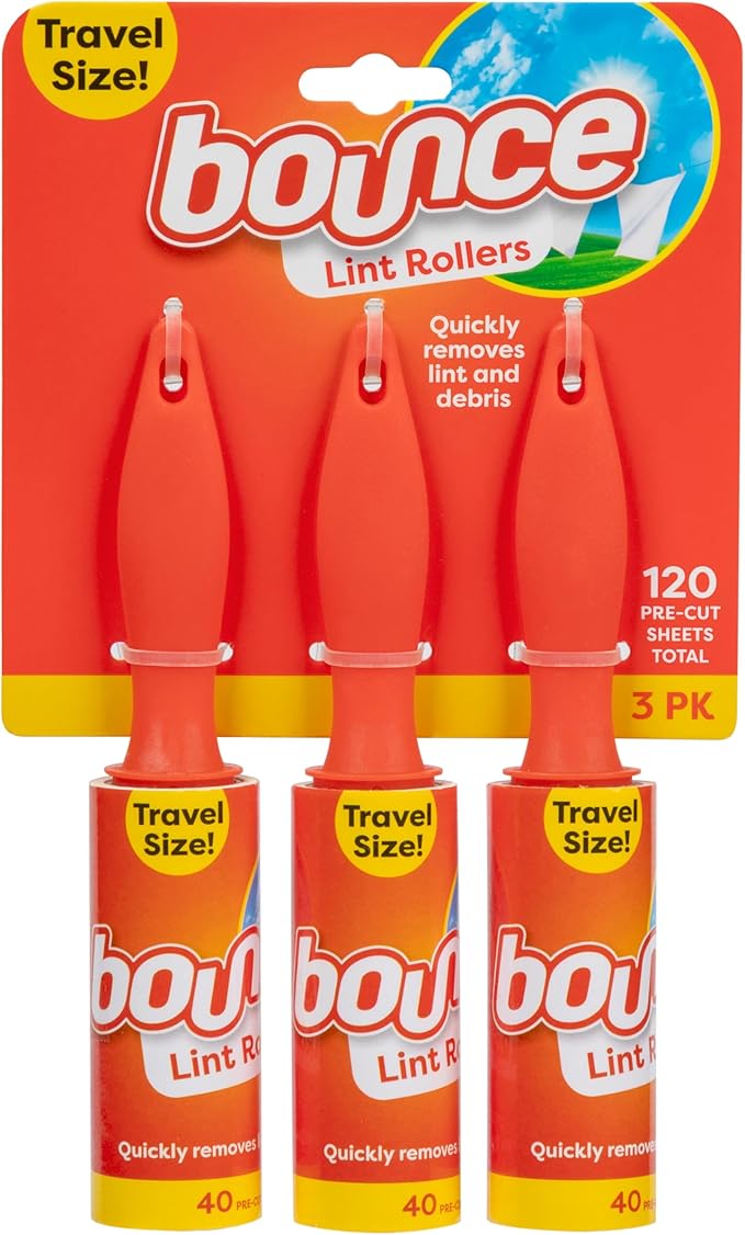 Bounce Travel Lint Rollers, 3 Pack, Quickly Removes Lint and Debris, 120 Pre-Cut Sheets Total