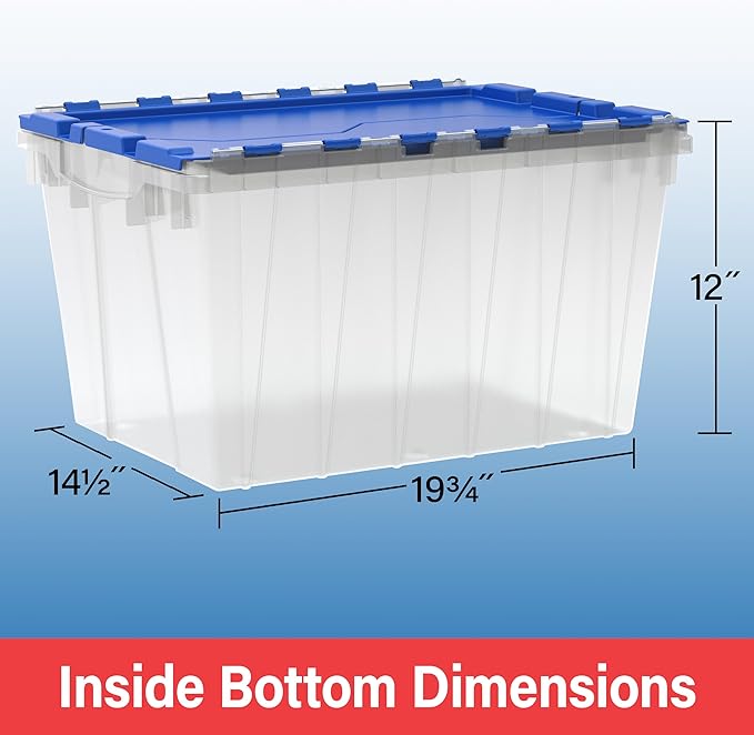 Akro-Mils KeepBox 12 Gallon Storage Container, Nesting and Stackable Plastic Storage Box with Lid Attached, Organizer Tote for Garages, Closets, and Moving, 21-1/2" x 15" x 12-1/2", Red/Green